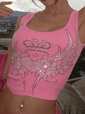 Rhinestone Winged Heart Ribbed Cropped Tank Top-Outfit