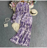 Fongt Suit Female Korean Version Of The Lantern Sleeves Loose Single-Chamed Dizzled Dyed Printed Shirt Three Sets Of High-Rise Broad-Legged Trousers