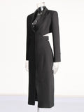 Spring 2025 New Fashion Temperament V-Neck Belt Design Single-Dlong Buckle Long Blazer