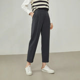 Women's Winter Waist Decoration Thickened Dark Gray Casual Cropped Trousers Camel Color Straight All-match Suit