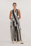 Fongt Eastern Women's Fashion Casual Elegant Bare Back Set Striped Broad Leg Pants