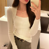 Retro Style Pure Desire Square Collar Slim Long-Sleeved Pullover Sweater With Sexy Bottom In Autumn And Winter-Outfit
