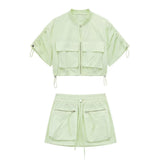 New Pocket Decoration Short Shirt Coat Tooling Miniskirt 3067421-Outfit