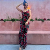 Flower Print Mesh Slip Maxi Dress-Outfit