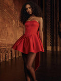 Red Satin Large Bow Mini Dress-Outfit