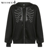 Gothic Hoodies Diamond New Sweatshirt Women Baggy Long Sleeve Oversized Pullover Autumn Casual Streetwear Black