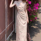 Fongt Chinese White Design Feeling Small Gentle And Comfortable Green Butterfly Flaking Cheongsam Women's Two-Color Dress
