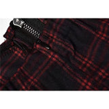 Girls Red Plaid Pleated Emo Alt Dress Y2K Zip Up Robe Femme Punk Black Spaghetti Strap Mini Short Jurken Goth