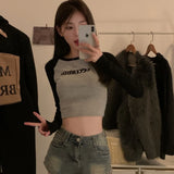 Fongt Embroidered Long-Sleeved T-Shirt Women's Fall 2024 New Slim Show Slim Design Sense Short Student Bottom