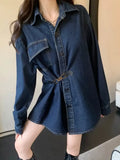 Fongt Denim Jacket 2025 Fall Fashion Casual Denim Waist Chain White Commuting Long Sleeves Cowboy