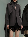 Fongt Small Suit Woman 2025 Autumn And Winter New Personality Wear Shawl Design Long-Sleeved Blazer Women's Clothing