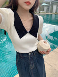 Fongt Retro Bubble Sleeve Knitted T-Shirt Women Design Small Short Top Summer New Ice T-Shirt