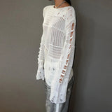 Fongt Junk Sense Hollow Out Jacket Early Spring 2023 New Niche Design Lazy Feeling Long Sleeve Woven Long Smock-Outfit