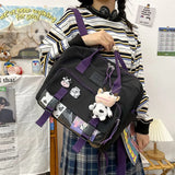 Cute Cow Backpack Female Student College Schoolbag Girl Badge Multifunctional Backpacks Kawaii Ladies Waterproof Nylon