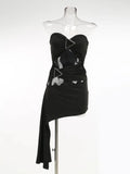 Black Cut Out Removable Off Shoulder Sleeves Mini Dress-Outfit
