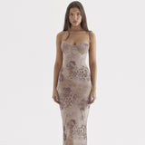 Women's Temperament To Close Waist Dress Slings Breasts Flower Print Dress
