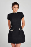 Tweed Solid Beaded Seam Mini Dress-Outfit