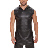 Fongt Matte Leather Vest Premium Soft Lacquered Leather Hooded Sleeveless T-Shirt With No Smell-Outfit