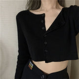 Style Fashion Open Front Button Up Thin Cardigan Sexy Long Sleeve Short Crop Top Sun Protection Ropa