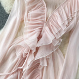 Pink Ruffles Sheer Rode Jacket-Outfit
