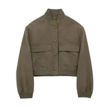 Autumn Women's Jacket Large Pocket French Solid Color Single Breasted Baseball Uniform Y13-69536-Outfit