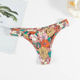 Ice Silk Scarless Thongs Women Print Low-Waist Sexy T-Sants Hot Sedulish Ultra-Thin Yoga Pants