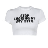Fongt Casual Letter Print Ultra-Short Top Girl 2024 Summer Hot Girl Exposed Umbilical Repair