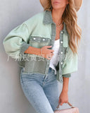 The Ins New Autumn / Winter Ladies Cotton Waffle Denim Patchwork Niche Loose Jacket Jacket-Outfit