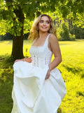 Summer Square Neck White Midi Dress Elegant Sleeveless A Line Holiday Party Dress Casual Women Lace Dress 2023-Outfit