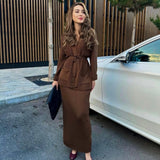 Fongt Autumn New Women's Pure Color Temperament With A Stylish Dress Two-Set