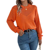 2025 Casual Pure Color Round-Neck Hollow Lantern Sleeve Head Sweater Women's