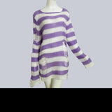 Fongt Version Of The Hollow Hole In The Long Sweater Female Lovers Stripes Loose Color Dark Versatile Knit Niche-Outfit