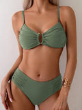 2025 New Solid Color Sexy Bikini Wrinkled Air Split Body Swimsuit Suit