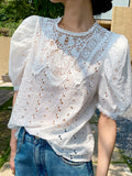 Fongt And Summer New Holiday Women's Top White French Embroidered Little Shirt Women's Sleeves South Oil Women's