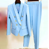 Fongt Professional Fashion Double-Dancing Green Fruit Collar Suit + Nine-Point Trousers Set Two Sets