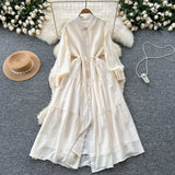 Fongt Fashion Casual Long-Sleeved Shirt Dress Women Loose Tidive With Long Skirt 0515