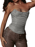 Women Sexy Corset Bustier Sleeveless Spaghetti Strap Lace Slim Fit Backless Zip Cami Top