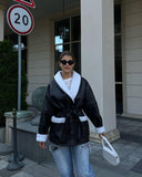 Fongt Autumn And Winter New Fashion Temperament Fur Integrated Korean Version Of Long-Sleeved Splicing Coat Woman