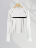 Fongt Combed Cotton White T-Shirt Women's Pure Cotton Bright Thread Design Bow Knot Rotator Sleeve Round Collar Short Sleeve Shirt Ins-Outfit