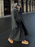 Grey Stripes Trench Long Coat-Outfit