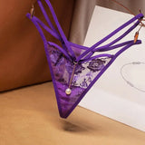 Sexy temptation women's thong beautiful embroidered hollow perspective sexy panties mesh lace cross belt