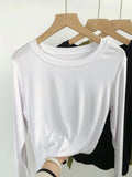 Fongt Comfortable Super Soft Modal Cotton Long Sleeve T-Shirt Women's Spring New Solid Color Round Collar With A Bottom Top-Outfit
