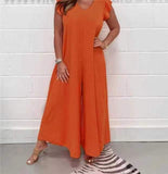 Fongt Summer New Women's Clothing With Lotus Leafy Broad Leg Trousers Solid Casual Jumpsuit Women