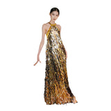 Fongt New Chinese Dress Light Luxury Niche 2025 New Famous Wind Hanging Neck Heavy Industry Slew Sexy Bare Back Dress
