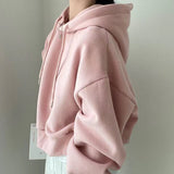 Solid Color Oversized Cropped Hoodie-Outfit
