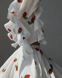 Fashion Cotton Leprosy Side Strawberry Print Skirt Set Homewear New