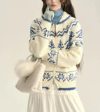 White Jacquard Zipper Cardigan-Outfit