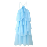 Fongt Women's Summer New French Fashion Temperament Three-Dimensional Flower Cascade Decorative Sling Dress
