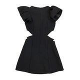 Black Dress For Women Designed O-Neck Sleeveless High Waist Ruffle Hollow Out Patchwork Diamond Mini Prom Dress Female