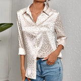 Elegant Office Lady Long Sleeve Leopard Jacquard Blouse Turn Down Collar Button Shirt 2022 Spring Autumn Fashion Tops